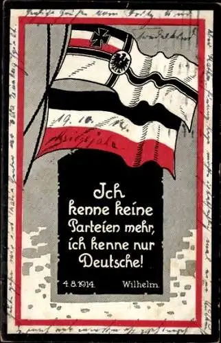 Passepartout Ak Ich kenne keine Parteien mehr, ich kenne nur Deutsche, Zitat Kaiser .Wilhelm II