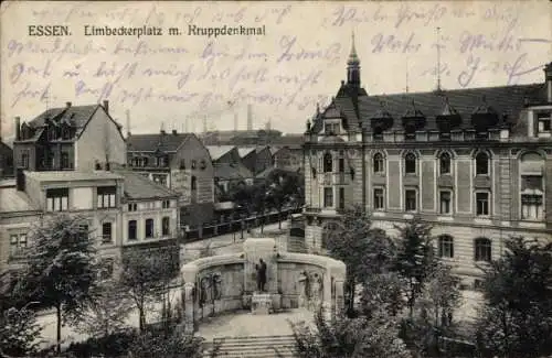 Ak Essen im Ruhrgebiet, Limbeckerplatz mit Kruppdenkmal