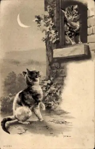 Präge Litho Katze und ihre Geliebte, Liebe