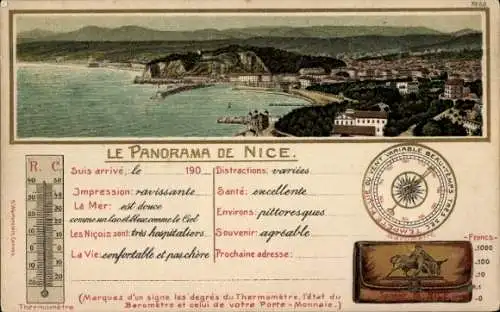 Ak Nice Nizza Alpes Maritimes, Panorama, Thermometer, Kompass