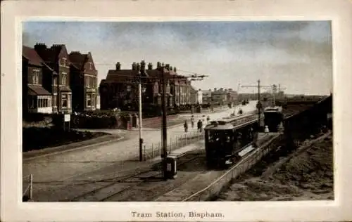 Ak Norbreck Bispham Blackpool Nordwestengland, Straßenbahnhaltestelle