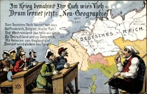 Ak Deutscher Michel als Lehrer, Neu-Geographie, Deutsches Reich