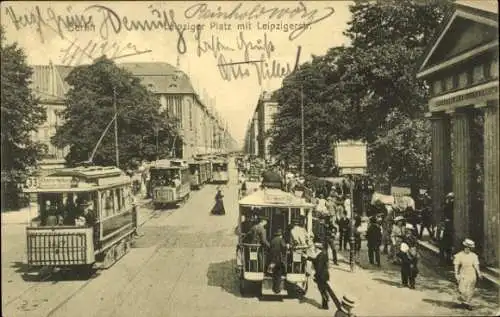 Ak Berlin Mitte, Leipziger Platz, Leipzigerstraße, Straßenbahn, Passanten