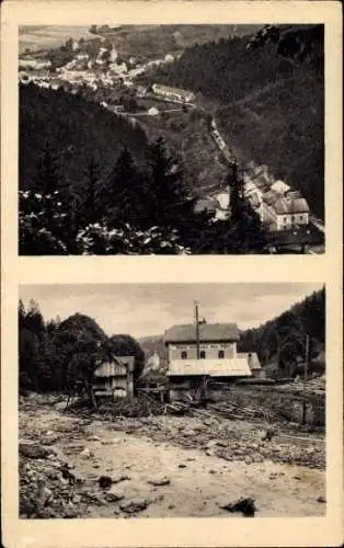 Ak Bad Gottleuba in Sachsen, an der Bärmühle, vor und nach Unwetter 8./9. Juli 1927