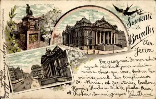 Litho Brüssel Brüssel, Märtyrerdenkmal, Boulevard Anspach und Börse, Palais de la Bourse