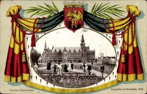 Passepartout Ak Brüssel Brüssel, Ausstellung 1910, Niederländischer Pavillon, Wappen