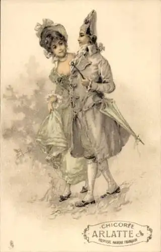 Litho Liebespaar, Spaziergang, Werbung für Chicoree Arlatte