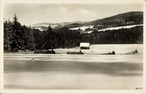 Ak Holzarbeiter im Bayerischen Wald, Winter