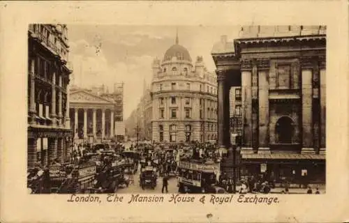 Passepartout Ak London England, The Mansion House und Royal Exchange, Bus Linie 9, Tuck Nr. 2452