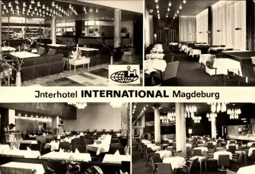 Ak Magdeburg, Interhotel International, Empfang Service-Centre, Cafe Wien, Restaurant Moskwa