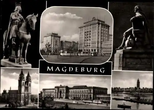 Ak Magdeburg an der Elbe, Magdeburger Reiter, Wilhelm-Pieck-Allee, Dom, Hauptbahnhof