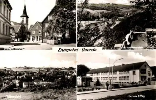 Ak Voerde Ennepetal im Ruhrgebiet, evangelische Kirche, Blick vom Hohenstein, Schule Effey