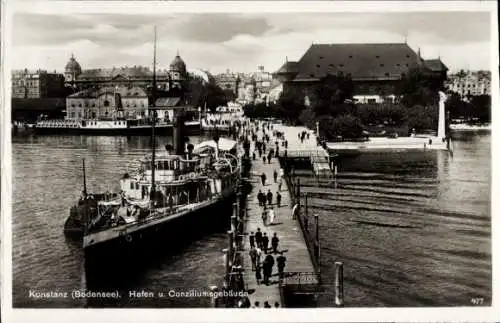 Ak Konstanz am Bodensee, Hafen und Conziliumsgebäude