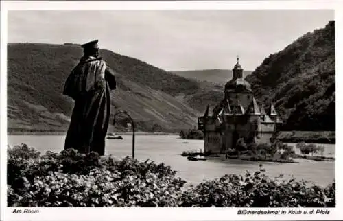 Ak Caub Kaub am Rhein, Blücherdenkmal, Pfalzgrafenstein