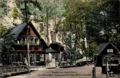 Ak Lohmen Sächsische Schweiz, Uttewalder Grund, Restaurant Waldidyll