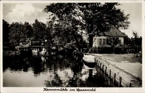 Ak Kannomühle Alt Zauche Wußwerk im Spreewald, Blick vom Wasser, Kahn