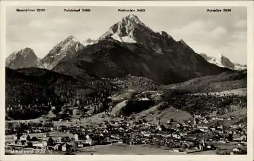 Ak Mittenwald in Oberbayern, Panorama, Gernspitzen, Wetterstein, Alpspitze