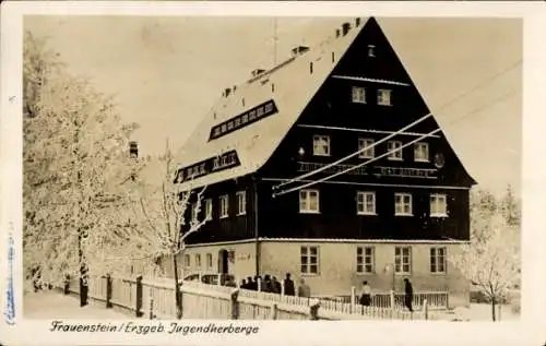 Ak Frauenstein im Erzgebirge, Jugendherberge, Winter