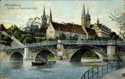 Ak Merseburg an der Saale, Schloss mit Waterloobrücke