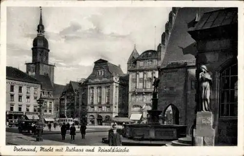 Ak Dortmund im Ruhrgebiet, Markt, Rathaus, Reinoldikirche