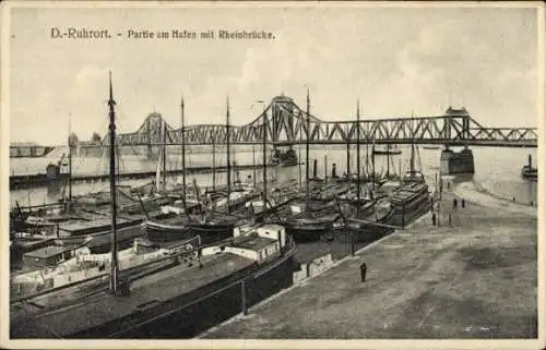 Ak Ruhrort Duisburg im Ruhrgebiet, Hafen, Rheinbrücke