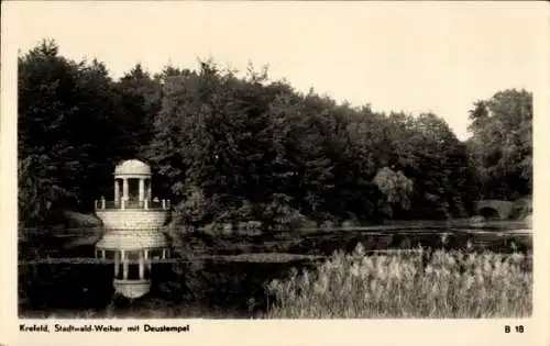 Ak Krefeld am Niederrhein, Stadtwald-Weiher, Deustempel