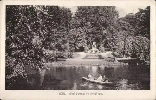 Ak Moers am Niederrhein, Greef-Denkmal, Schlosspark, Ruderboot