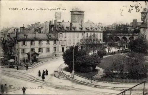 Ak Rodez Aveyron, Poste, Jardin de la Place d'Armes