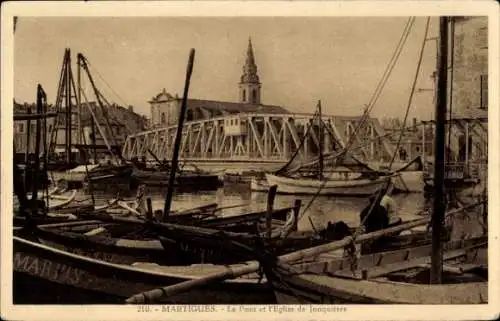 Ak Martigues Bouches du Rhône, Pont, Eglise de Jonquieres