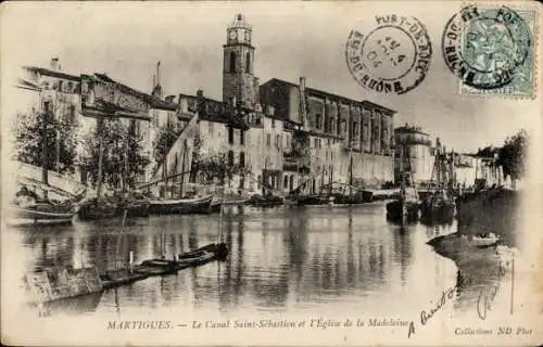 Ak Martigues Bouches du Rhône, Canal Saint-Sebastien, Eglise de la Madeleine