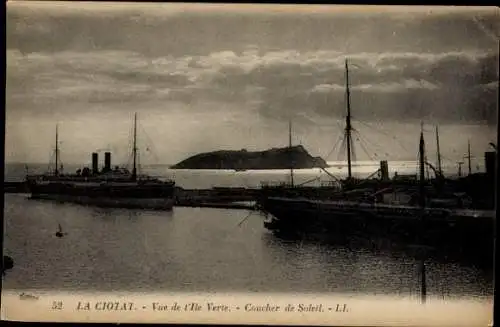 Ak La Ciotat Bouches du Rhône, Vue de l'Ile Verte, Coucher de Soleil