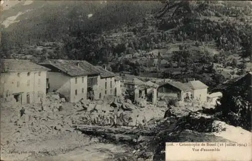 Ak Bozel Savoie, Catastrophe de Bozel 16 Julliet 1904, vue d'ensemble