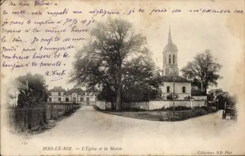 Ak Brolles Bois le Roi Seine et Marne, L'Eglise et la Mairie