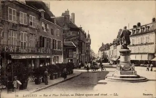 Ak Langres Haute Marne, Rue et Place Diderot