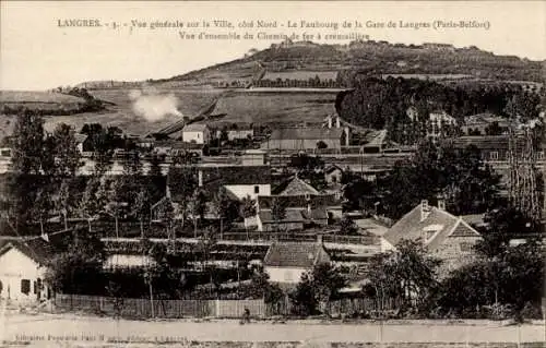 Ak Langres Haute Marne, Panorama, cote Nord, Le Faubourg de la Gare