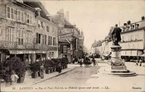 Ak Langres Haute Marne, Rue, Place Diderot