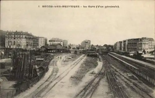 Ak Bécon les Bruyères Hauts de Seine, Gare