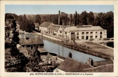 Ak Souppes-sur-Loing Seine et Marne, Grand Moulin und Schreibwaren