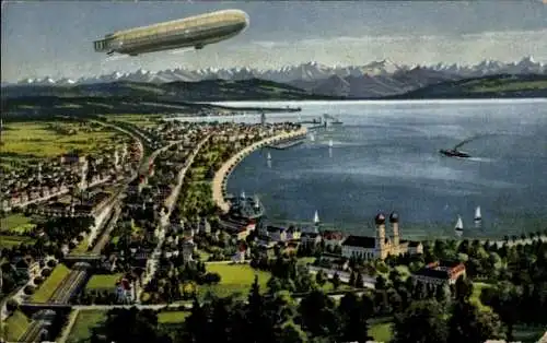 Ak Friedrichshafen am Bodensee, Gesamtansicht, Zeppelin