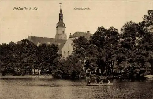 Ak Pulsnitz Sachsen, Schlossteich, Ruderboot