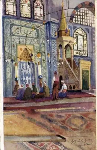 Künstler Ak Douillard, Konstantinopel Istanbul Türkei, Sultan Ahmed Moschee, Innenansicht