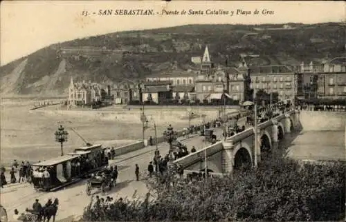 Ak Donostia San Sebastián Baskenland, Santa Catalina Bridge und Gros Beach