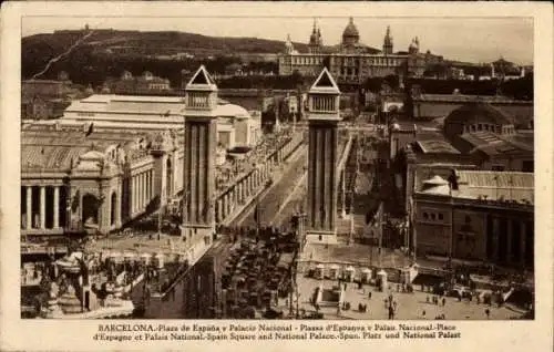 AK Barcelona Katalonien Spanien, Plaza de España, Nationalpalast