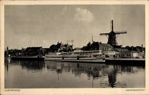 Ak Harderwijk Gelderland, Hafenblick, Mühle, Fähre