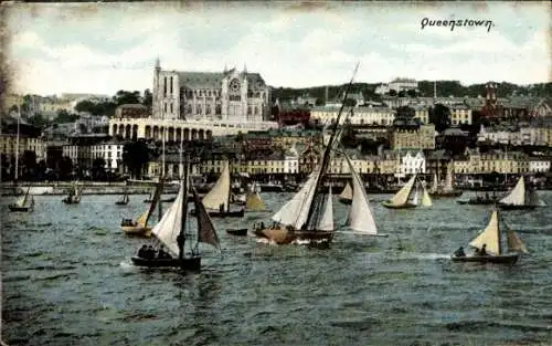 Ak Cobh Queenstown County Cork Irland, Stadtbild, Segelboote