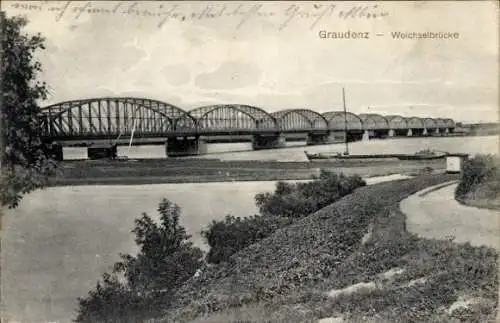 Ak Grudziądz Graudenz Westpreußen, Weichselbrücke