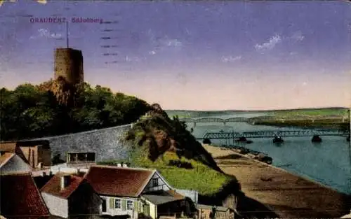 Ak Grudziądz Graudenz Westpreußen, Schlossberg, Weichselbrücken