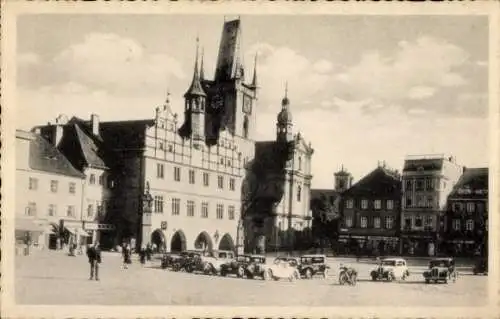 Ak Litoměřice Leitmeritz Region Aussig, Rathaus, Marktplatz