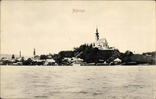 Ak Attersee am Attersee Oberösterreich, Blick zur Kirche, Ort