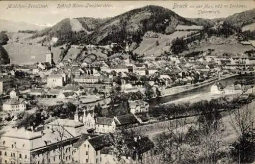 Ak Bruck an der Mur Steiermark, Totale, Mädchenpensionat, Schloss Klein Liechtenstein